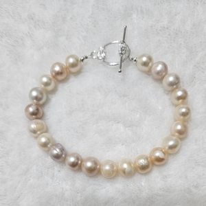 Genuine Baroque pearl bracelet with 925 sterling silver clasp